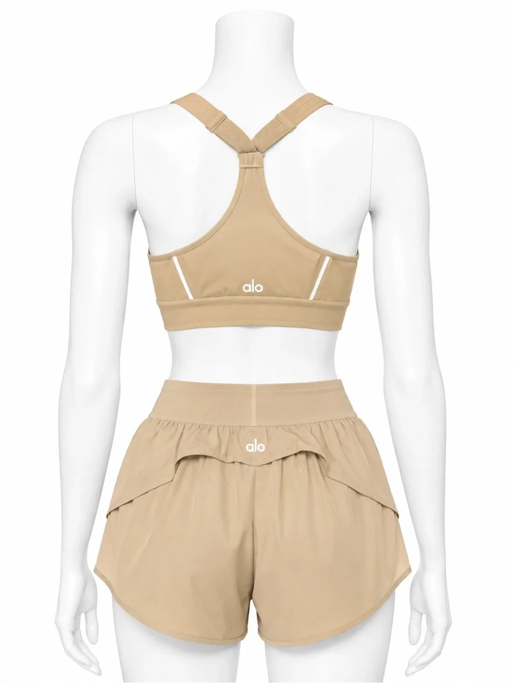 ALO Yoga Airlift Suit Up Bra and Match Point Shorts in Macadamia